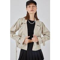Big Dart Women's Short Belted Trench Coat in Beige | Size: 3XL