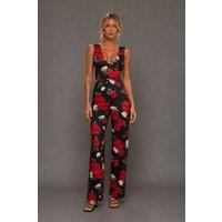 Vesper Women's V Neckline Wide Leg Floral Print Jumpsuit | Size: 12