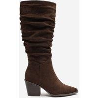 Where's That From Women's Drelia Ruched Western Knee High Boot in Dark Brown | Size: 8
