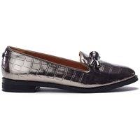Moda In Pelle Women's 'Fillipa' Patent Mocc Croc Brogues & Loafers in Metallic Silver | Size: 6