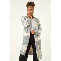 Roman Women's Check Longline Pocket Cardigan in Grey | Size: Small
