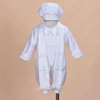 Cinda Boy's Christening Set with Hat & Scarf in White | Size: 0-3 m