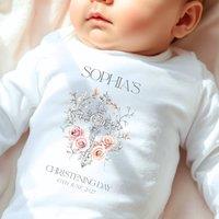 Aye Do Gifts Girl's Personalised Floral Cross Christening Day Babygrow | Gift UK in White | Size: Newborn
