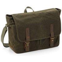 Quadra Men's Heritage Leather Accents Messenger Bag in Dark Olive