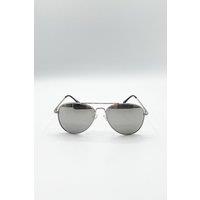 SVNX Aviator Sunglasses Silver Frame With Silver Mirrored Lenses