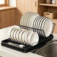 NESTLUNE Black Large Dish Drying Rack Drainer Kitchen Sink Plate | Size: 100 cm x 15 cm
