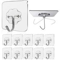 VOGREX 10Pcs Self Adhesive Transparent Heavy Duty Seamless Wall Hooks in Clear