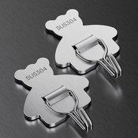VOGREX Cute Bear 5Pcs Stainless Steel 3M Waterproof Self Adhesive Wall Hooks in Silver
