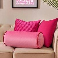 FLAVORA Pink/Red Cream Matte Velvet Piped Edge Bolster Cushion in Pink | Size: 100 cm x 190 cm