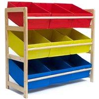 VOGREX 3 Tier Kids Wooden Toy Storage Unit 9 Removable Bins