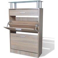 Berkfield Home Shoe Cabinet with a Drawer & a Top Glass Shelf Wood Oak Look in Brown