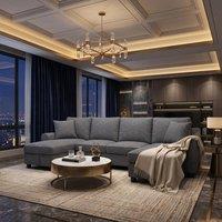 FENCHILIN Chenille U-Shaped Sectional Sofa with 2 Storage Chaise Lounges in Grey