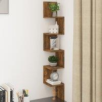 Berkfield Home Wall Corner Shelf Smoked Oak 20x20x127.5 cm Engineered Wood in Brown