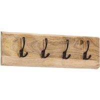 Berkfield Home Wall-mounted Coat Rack with 4 Hooks Solid Wood Mango