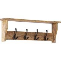 Berkfield Home Wall-mounted Coat Rack with 4 Hooks Solid Wood Mango