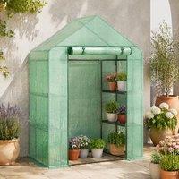 STILVORA Greenhouse with 4 Shelves & PE Cover in Green