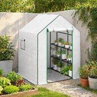 STILVORA Walk-In Greenhouse with Shelves & Mesh Windows in White