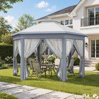 STILVORA Hexagon Gazebo with Mesh Curtains Grey