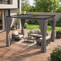 STILVORA Pergola 3 x 3m with Retractable Roof & Curtains in Grey
