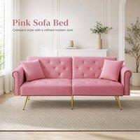 STILVORA 2-Seater Sofa Bed with Adjustable Backrest, Pink Velvet