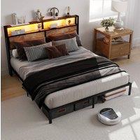 STILVORA 5ft King Metal Bed Frame with LED & Storage Headboard