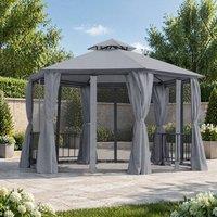 STILVORA Hexagon Gazebo with 2 Tier Roof & Side Panels in Grey
