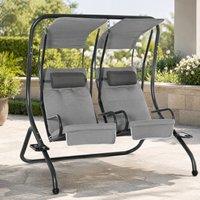 STILVORA 2 Seater Garden Swing Chair with Canopy in Grey