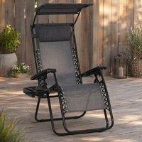 STILVORA Garden Recliner Chair with Canopy & Side Tray in Grey