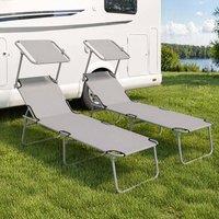 STILVORA Set of 2 Sun Loungers with Adjustable Back & Canopy in Grey