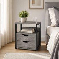 STILVORA Side Table with 2 Drawers & Shelf in Grey