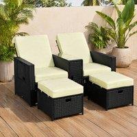 STILVORA 5 Piece Sun Lounger Set with Footstools & Side Table in Black
