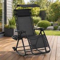 STILVORA Rocking Sun Lounger with Canopy & Side Tray Black