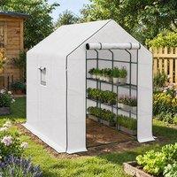 STILVORA Walk-in Greenhouse with 12 Shelves & Roll-up Door in White
