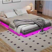 STILVORA Bed Frame 140 x 190 cm with LED & Under-Bed Storage in Grey | Size: Double