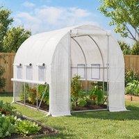 STILVORA Walk-In Greenhouse 295 cm with Roll-Up Doors & Windows in White