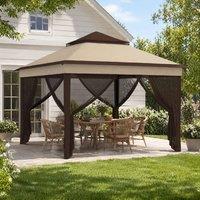 STILVORA Pop-Up Gazebo 3 x 3 m with Mesh Curtains & Carry Bag in Beige
