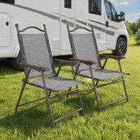 STILVORA Set of 2 Folding Garden Chairs with Fabric Mesh Seats in Grey