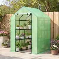 STILVORA Walk-In Greenhouse with Shelves & Roll-Up Door in Green