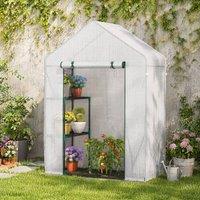 STILVORA Walk-In Greenhouse with 2-Tier Shelves in White
