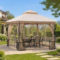 STILVORA Garden Gazebo 295 x 295 cm with Mesh Sides in Beige
