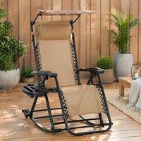 STILVORA Rocking Sun Lounger with Canopy & Side Tray in Beige