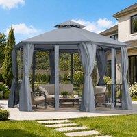 STILVORA Hexagon Gazebo 3 x 3 m with 2 Tier Roof in Grey