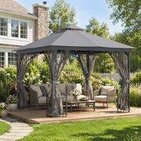STILVORA Garden Gazebo 3 x 3 m with Mesh Sides & Double-Tier Roof in Grey