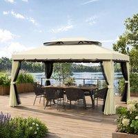 STILVORA Gazebo 3.9 x 2.9 m with Curtains & Double Roof in Cream
