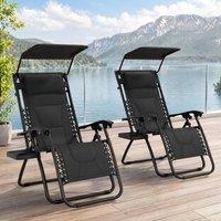 STILVORA Set of 2 Reclining Patio Chairs with Canopy in Black