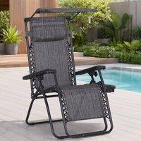 STILVORA Garden Recliner Chair Foldable with Canopy Grey