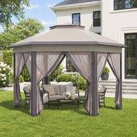 STILVORA Hexagon Gazebo 4 x 3.4m with Mesh Curtains in Beige