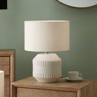 Ruma Small Grey Geometric Pattern Textured Ceramic Table Lamp with Shade in White