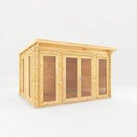 Mercia 4 x 3 m Studio Pent Log Cabin - 28 mm - L333.4 x W403.6 x H249.4 cm in Natural