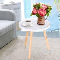 HOMCOM Bedside Round Table Solid Wood Legs Sofa End Side Coffee Table in White